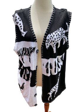 Animal Print Knit Vest 2X Black & White Tribal African Zoo